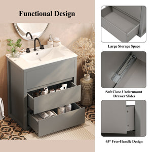 English Elm Christopher Knight Home® - 60" Double Sinks Bathroom Vanity Set with Two Ceramic Basins, Soft-Close Drawers, Sleek Handle-Free Design Gray N817P280550G