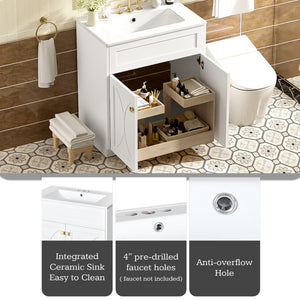 English Elm 30'' Bathroom Vanity With Ceramic Sink Combo - Modern Freestanding Cabinet, Gold Handles & Soft-Close Doors N710P194898K