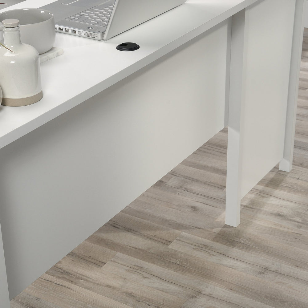 English Elm L-Shaped Desk In Sleek White Finish - Spacious Corner Workspace With Storage For Home Office Efficiency B356P367731