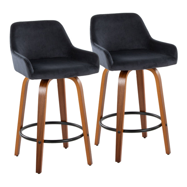 English Elm Daniella Contemporary 26" Fixed-Height Swivel Counter Stool Set of 2 with Bent Wood Legs & Padded Backrest Black B202S00238