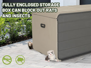 English Elm 260 Gallon Resin Deck Box with Wheels & Lock-Ready Latch, Waterproof, UV-Resistant Outdoor Storage Bench (Gray) W1859P325841