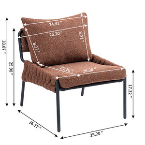 English Elm Modern Accent Lounge Chair with Braided Fabric Upholstery, Ergonomic Backrest, Plush Cushioning, Metal Frame, Adjustable Feet - Stylish Living Room Armchair Red+Brown W2215P256511