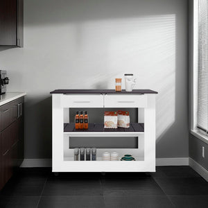 English Elm Kitchen Island with Open Shelving and Cabinet Storage for Modern Farmhouse Prep Spaces B128P436977