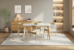 English Elm [video] 5-piece Mid-century Dining Set Rubberwood Frame Faux Leather Chairs Kitchen N759S006011E