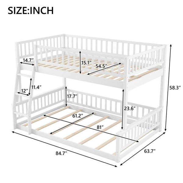 English Elm Full Xl Over Queen Bunk Bed Pine Frame with Guardrails Ladder and Slat Support White GX000450AAK