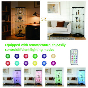 English Elm Tempered Glass Corner Display Cabinet with Rgb Lighting Locking Door and Adjustable Feet Black W3155P449087
