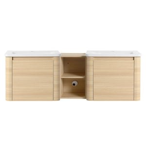 English Elm 60'' Wall-Mounted Bathroom Vanity With Elegant White Sink, Soft-Close Doors & Ample Storage Shelves W999S00483