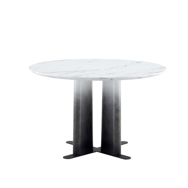 English Elm Modern Round Faux Marble Dining Set with Tufted Pvc Chairs for Compact Spaces W3875S00072