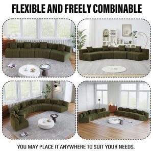 English Elm Two Curved Chenille Sectional Sofa with Sculptural Modular Design and Four Throw Pillows Green W834S00577