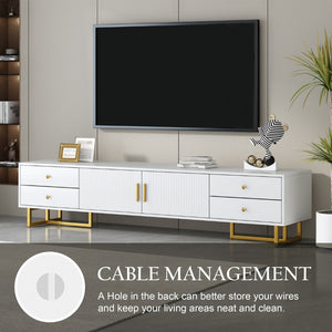 English Elm Vibe Modern Tv Stand For 65" To 75" Tvs, Stylish Entertainment Center With Storage & Metal Accents N724P284539K-GIGA