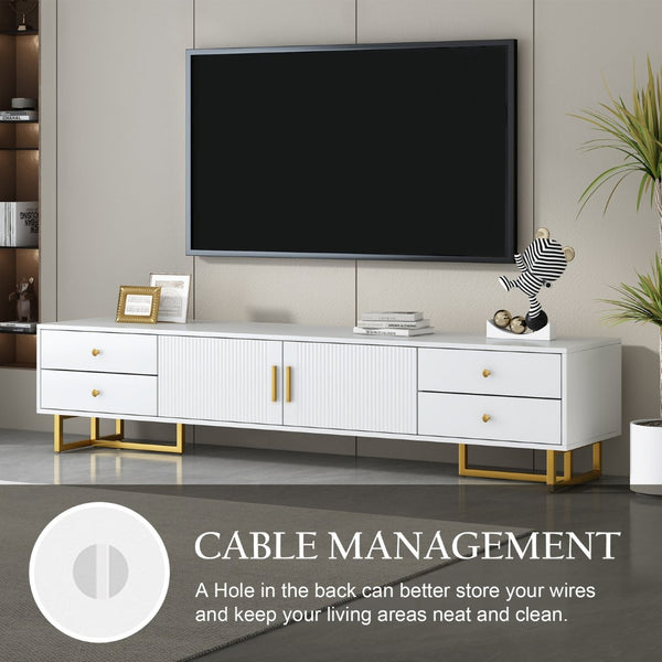 English Elm Vibe Modern Tv Stand For 65" To 75" Tvs, Stylish Entertainment Center With Storage & Metal Accents N724P284539K-GIGA