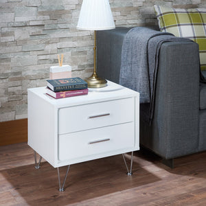English Elm Deoss Modern White Accent Table with 2 Drawers, Chrome V-Legs, MDF Wood Frame, 40lb Top Capacity B2726P286621