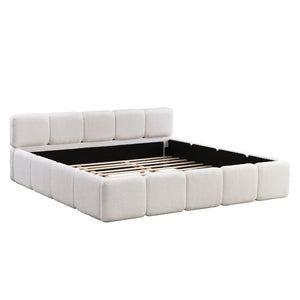 English Elm California King Boucle Upholstered Platform Bed Thick Block Headboard Modern Suite N757P391356W