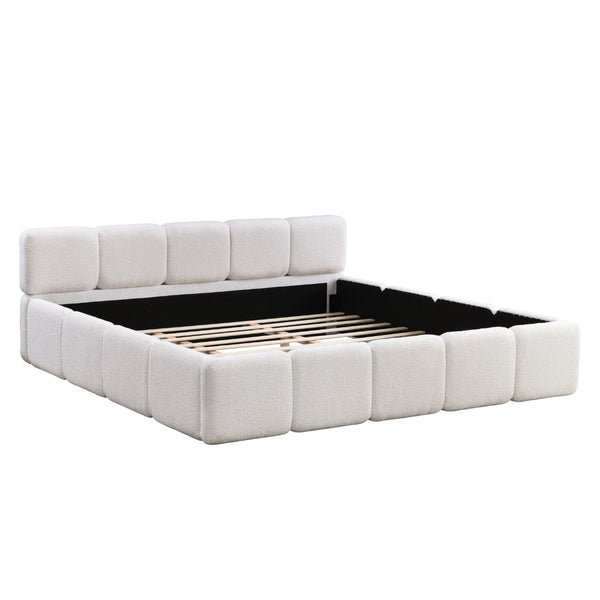 English Elm California King Boucle Upholstered Platform Bed Thick Block Headboard Modern Suite N757P391356W