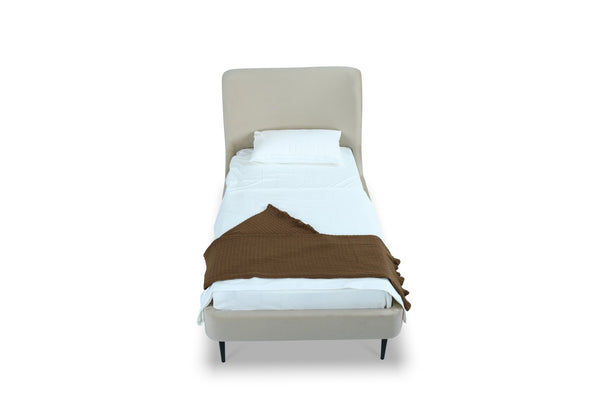 English Elm Twin Velvet Upholstered Bed with Arched Headboard and Sleek Metal Legs for Bedroom Black+Cream B365S00153