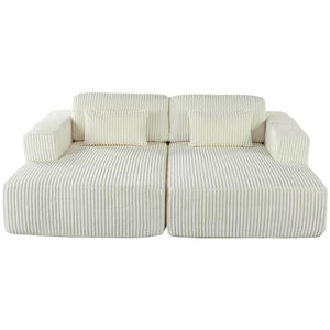 English Elm U_Style Corduroy Double Sofa Bed with Plush Supportive Sponge-Spring Seats and Removable Back Cushions White WY000449AAK