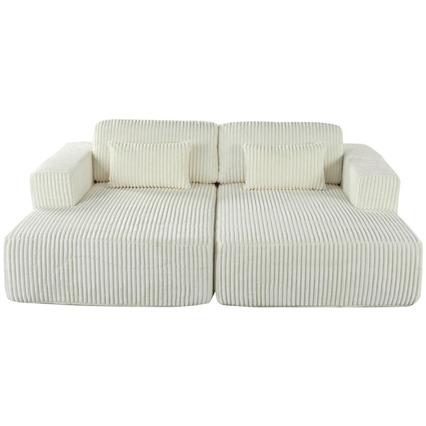 English Elm U_Style Corduroy Double Sofa Bed with Plush Supportive Sponge-Spring Seats and Removable Back Cushions White WY000449AAK
