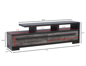 English Elm 1pc Modern Entertainment Console with Industrial Edge, Grey Wood Finish, Open Shelf & Two Drawers Black,White 19.37 L x 72.79 W x 22.48 H B2741P295134