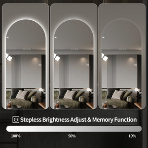 English Elm 65" Arch Full Length Wall Mirror with Dimmable Led Lighting for Bedroom or Entryway W2709P435584
