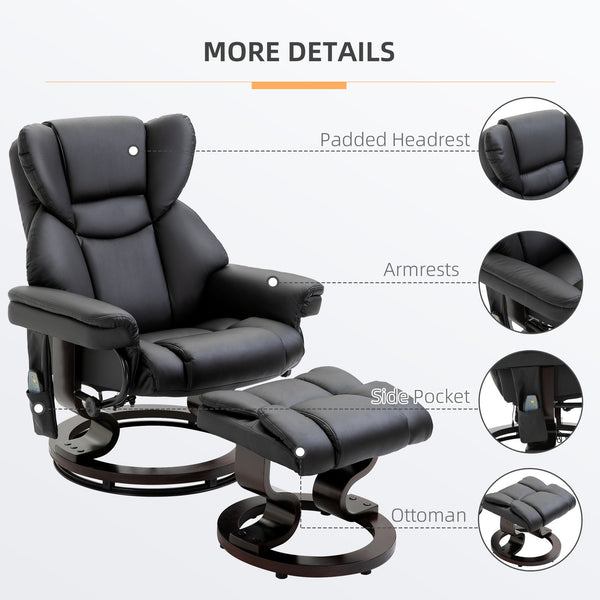 English Elm Homcom Massage Recliner Chair With Ottoman, 10 Vibration Points, 360° Swivel, Faux Leather Comfort W2225P217951