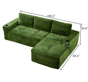 English Elm 104 Inch Corduroy Modular Sectional Sofa with L Chaise Deep Sink Comfort W5515S00025