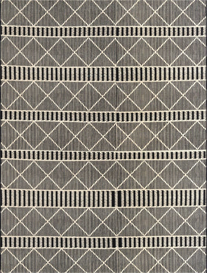 Unique Loom Outdoor Trellis Dalyan Machine Made Striped Rug Black, Natural 7' 10" x 10' 0"