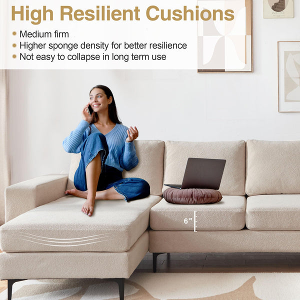 English Elm 97" Convertible L Shaped Sectional Sofa with Corduroy Upholstery, Left Chaise, Durable Cozy Beige W791P241213