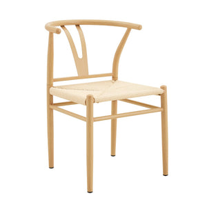 English Elm Table and Chair Set Round Stone Look Top with Six Wishbone Iron Dining Chairs W2920S00154