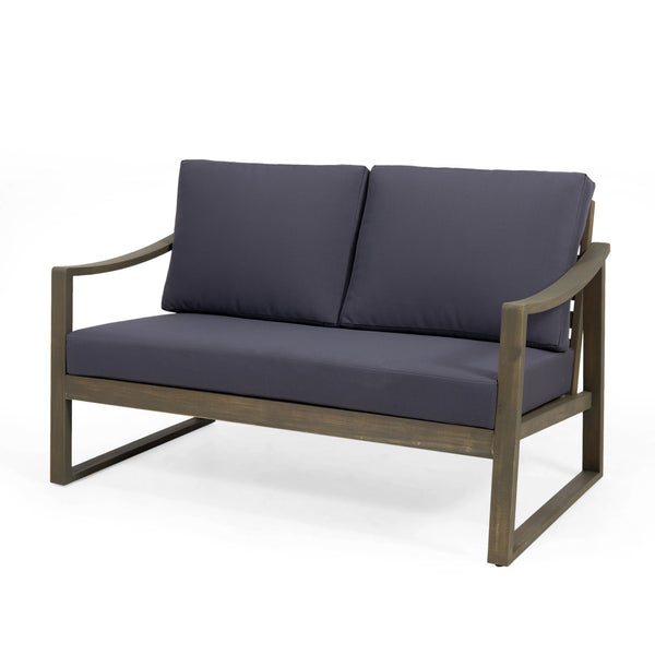 English Elm Christopher Knight Home® - SAMWELL Acacia Wood Outdoor Loveseat and Coffee Table Set with Water-Resistant Cushions, Sleek Slat Design DARK GREY 52.75 L x 33 W x 17.75 H 70137.00GDGRY