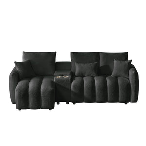 English Elm 91.7" Premium Teddy Fabric Sofa - Modern Cloud Sectional with Console, USB Charger, Cup Holder, Storage W1825S00020