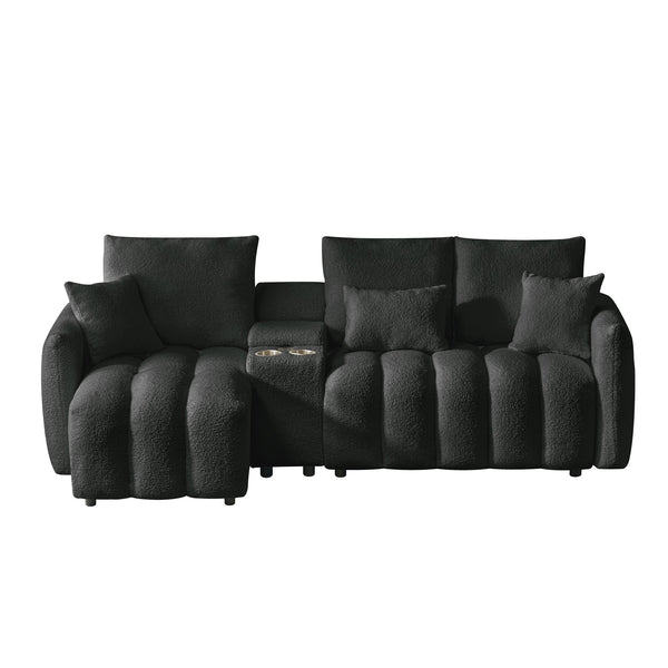 English Elm 91.7" Premium Teddy Fabric Sofa - Modern Cloud Sectional with Console, USB Charger, Cup Holder, Storage W1825S00020