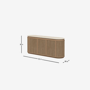 English Elm Stone Top Rope-Front Server with Toffee Oak Finish, Soft-Close Doors, Spacious Storage, Rustic Charm B2699P298397