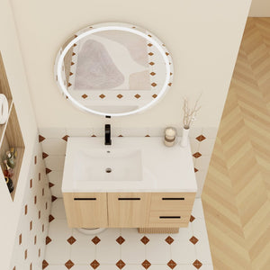 English Elm 36" Floating Bathroom Vanity Light Oak Finish Modular Cabinet with Gel Coat Sink Top W3450S00078