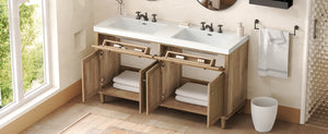 English Elm Christopher Knight Home® - 60 Inch Bathroom Vanity with Double Sinks SMC, Rattan Doors, Soft-Close Drawers, Stable Pine Legs Wood N817P296140N