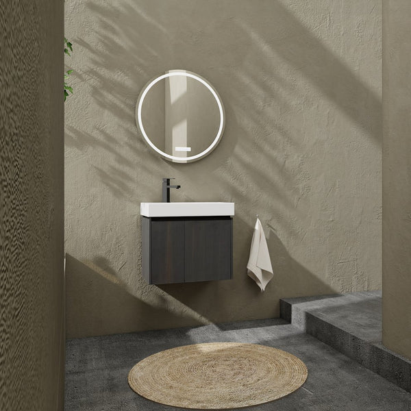 English Elm 24 Inch Bathroom Vanity Floating Ceramic Basin Sink Combo with Double-Door Wall-Mounted Storage Cabinet Durable Engineered Wood Modern Design Black W1972P190342
