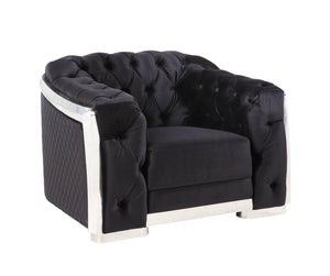 English Elm Pyroden Black Velvet Accent Chair with Chrome Legs, Button Tufted Back, Removable Cushion Cover B2726P317204