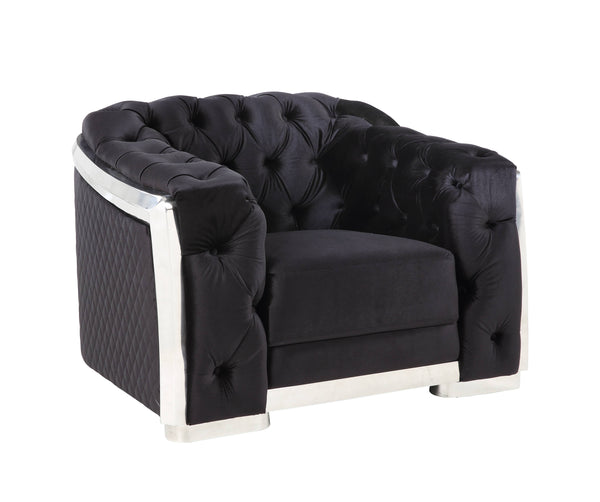 English Elm Pyroden Black Velvet Accent Chair with Chrome Legs, Button Tufted Back, Removable Cushion Cover B2726P317204