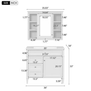 English Elm 36'' Modern Bathroom Vanity with Mirror Cabinet and Sink, Spacious Storage, Soft-Close Doors & Drawers White SW000134AAK-3