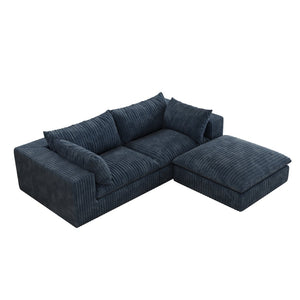English Elm 39.8" Cloud Modular Sofa Plush Corduroy Deep Seat Feather Fill Living Room Couch Blue W2824S00191