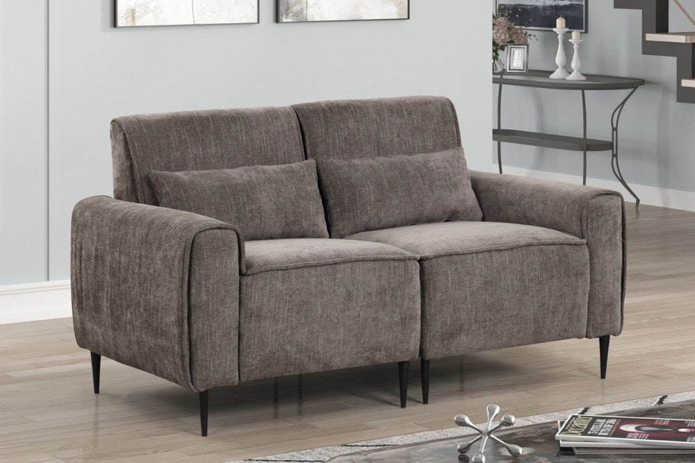 English Elm Rossa Chenille Loveseat with Pocket Coil Support Slim Metal Legs and Throw Pillows Gray B2749S00085