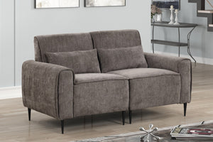 English Elm Rossa Chenille Loveseat with Pocket Coil Support Slim Metal Legs and Throw Pillows Gray B2749S00085
