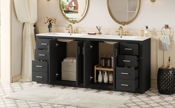 English Elm 72'' Bathroom Vanity With Ceramic Sink - Solid Wood Freestanding Storage Cabinet & Soft-Close Drawers N710SS00015B