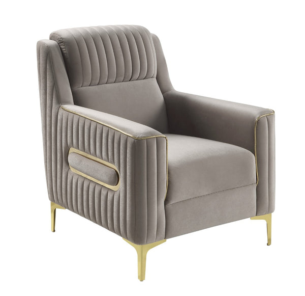 English Elm Ruby 3 Piece Contemporary Living Room Set with Channel Tufting and Gold Steel Legs B009S02252