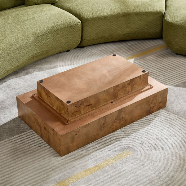 English Elm 43.31 Inch Burl Veneer Rectangular Coffee Table Mid-century Pedestal Base Living Room Walnut W2582P431212