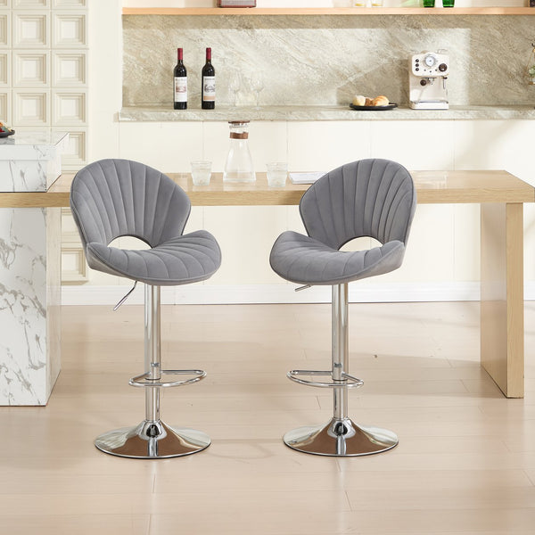 English Elm Bar Stools modern adjustable swivel counter chairs with back and footrest, chrome base for kitchen pub gatherings Grey W1249P386235