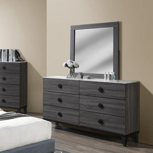 English Elm Modern Chest of Drawers with Faux Marble Top and Black Square Hardware - 4-Drawer Storage Accent Piece Gray,Grey 19 L x 34 W x 65 H B011P395427