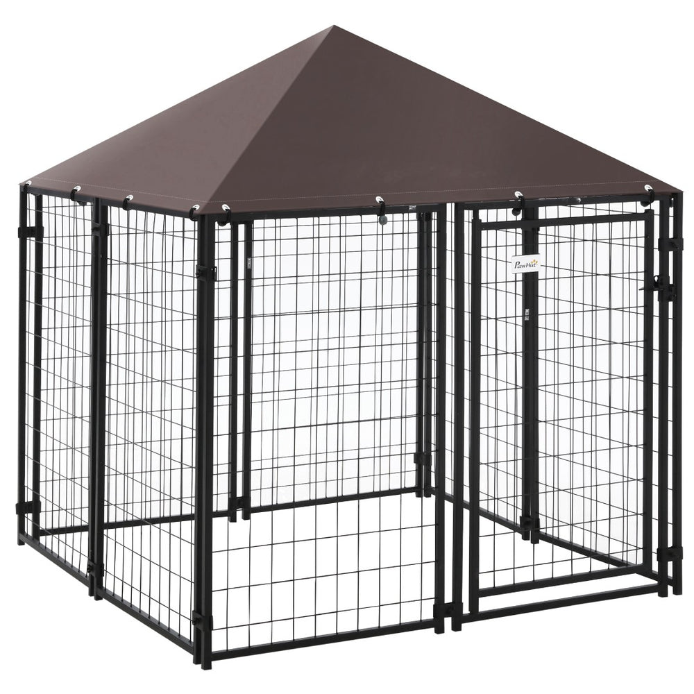 English Elm Pawhut Walk-in Steel Wire Dog Kennel Outdoor Enclosure with Uv Canopy Cover W2225P173781