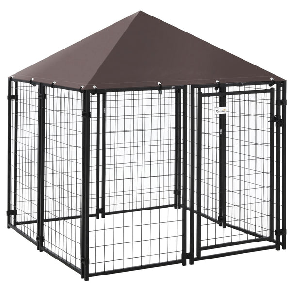 English Elm Pawhut Walk-in Steel Wire Dog Kennel Outdoor Enclosure with Uv Canopy Cover W2225P173781