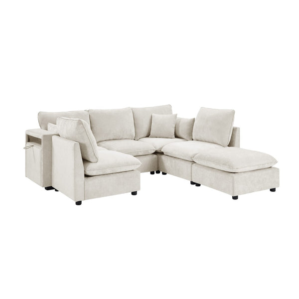 English Elm Swivel Barrel Accent Chair Chenille Tufted Round Club Seat for Living Room Lounge Beige N719S002300A