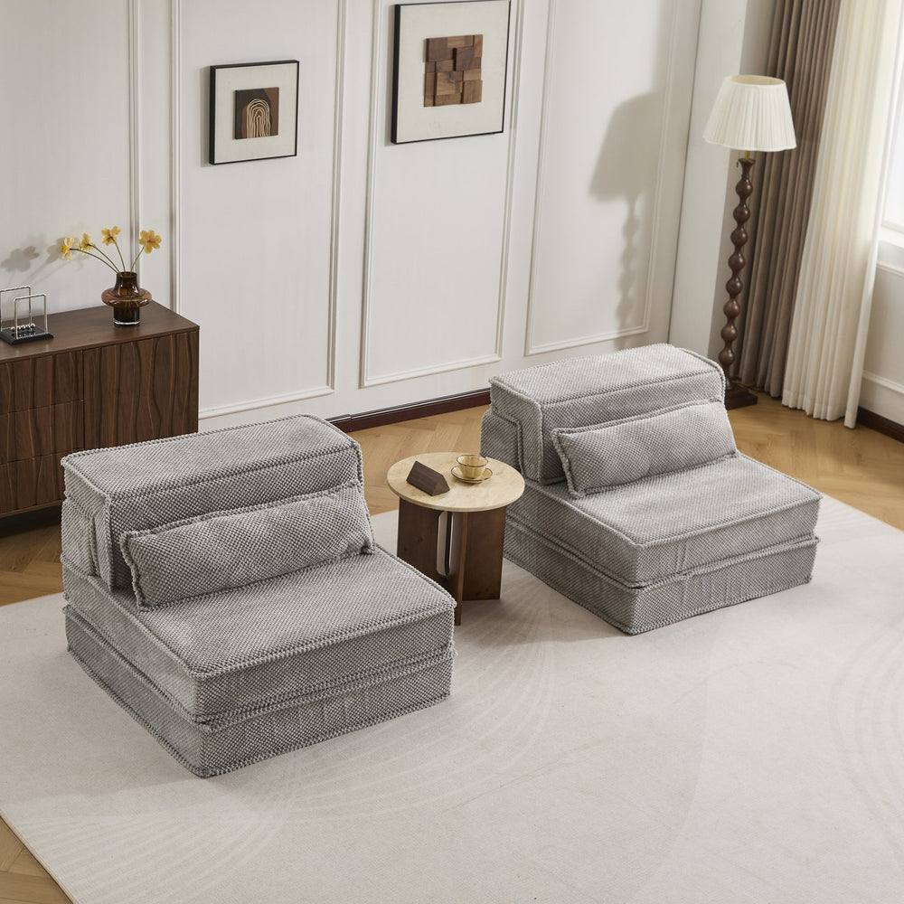 English Elm Compression Modular Sofa Bed - Versatile Mahjong Design, Soft Fleece, No Assembly, 2 Pillows Included! W3723S00048